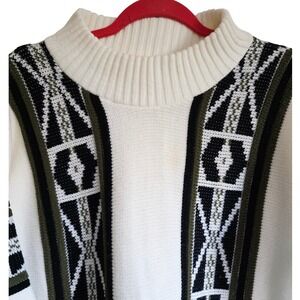 Clifton Place Vintage Sweater Mock Neck Geometric Pattern Cream XL Women Y2K 90s
